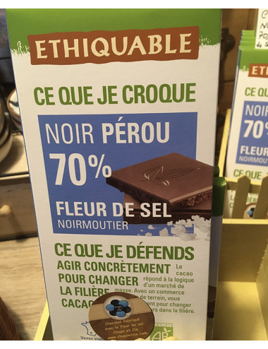 tablette de chocolat 70% Noir Pérou à la fleur de sel de Chapo et Cie Noirmoutier