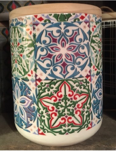 Pot à sel marin céramique imprimé style Mosaïques vert et son sachet de 500gr de sel marin