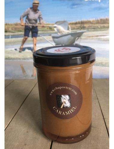Pot de caramel 250gr fabriqué par un Artisan Pâtissier Vendéen avec notre fleur de sel et du miel de Vendée