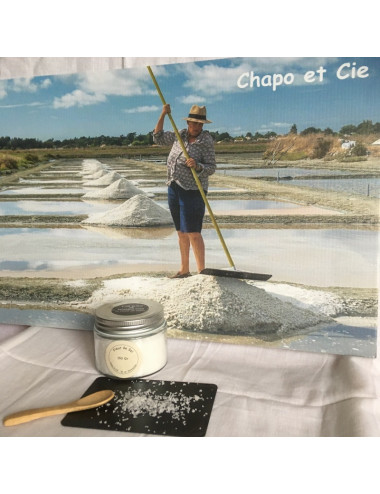 COFFRET DUO ECOBAG 1 pot de caramel 225gr et 1 pot de fleur de sel nature de 150gr net 1 pelle en bambou