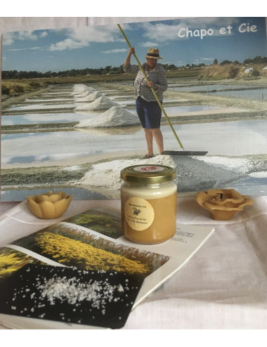 COFFRET DUO ECOBAG 1 Pot de miel à la fleur de sel et 1 pot de caramel au sel de Noirmoutier et 1 pelle en bambou