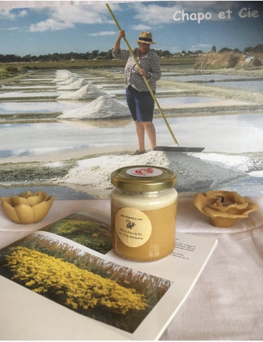 Pot de miel toutes fleurs de Vendée à la fleur de sel de Noirmoutier 250gr net tartinable et crémeux